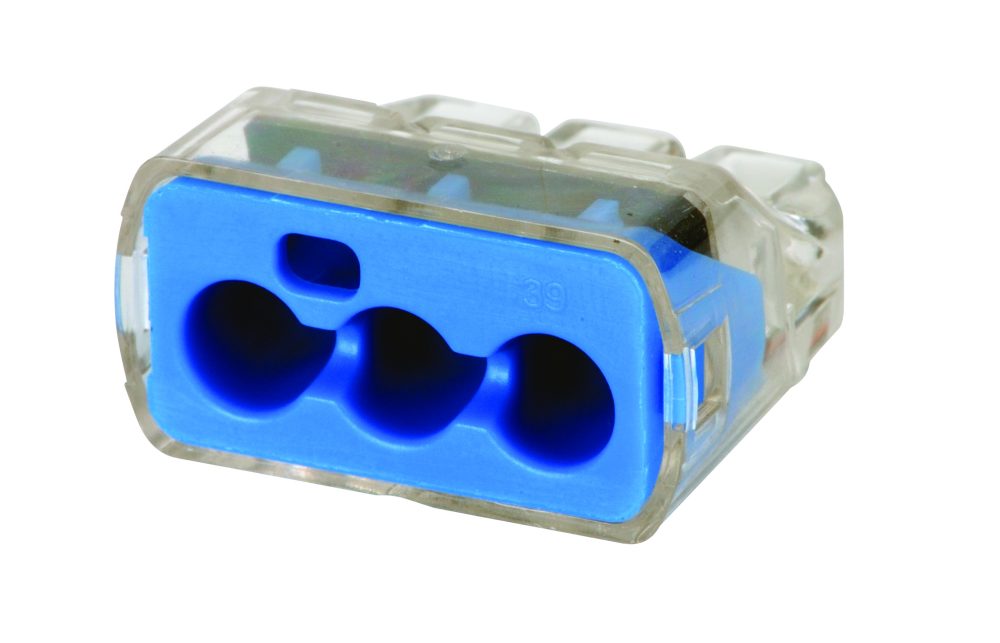 301039 - In-Sure Push-In Wire Conn, 39 3-Port Blue, 50/Box