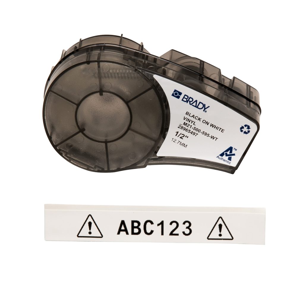 M21500595WT - All Weather Vinyl Label Tape W/Ribbon, 0.5" BK/WH - Image 3