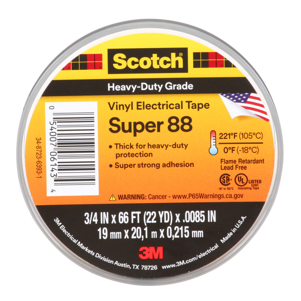 88 - Super 88 Vinyl Electrical Tape, 3/4" X 66', BK