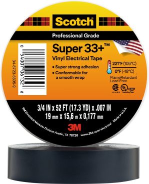 33 - Super 33+ Vinyl Electrical Tape, 3/4 INX66 FT, Black