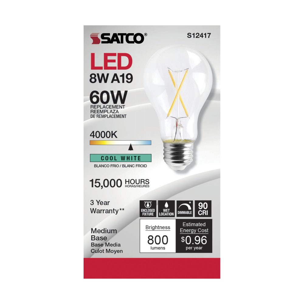 S12417 - 8W Led A19 40K Clear 800LM - Image 2